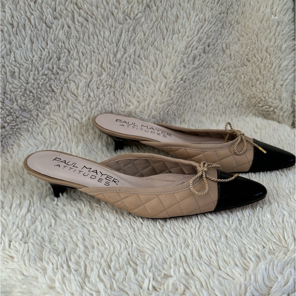 Paul Mayer Attitudes quilted kitten heel cap toe mule NWT - Picture 3 of 3